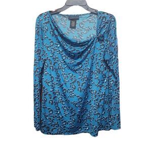 Blue leopard print twist neck blouse